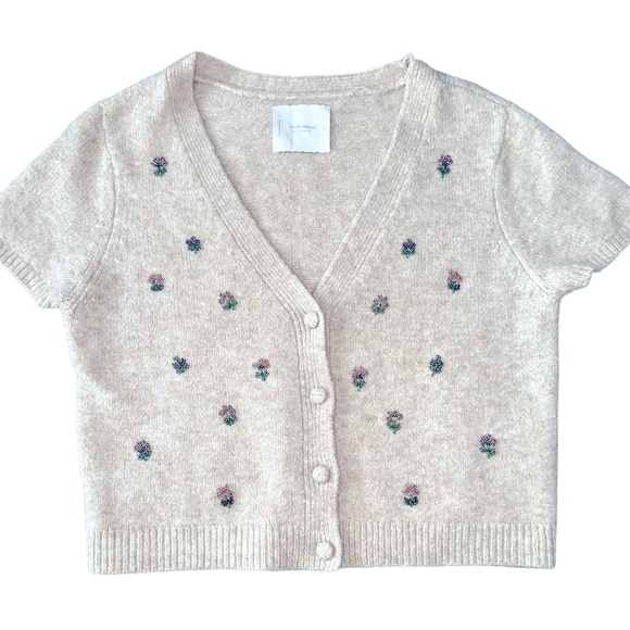 Lucky Brand Embellished Floral Flower Beads Beaded Button Front Cardigan Large - Picture 2 of 16